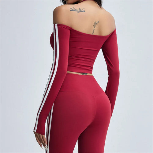 Pad Off Shoulder T-shirt Long Sleeved Yoga Top Female Sexy Tight Fitting Fitness Suit Sports Top Gym Running Running Shirt